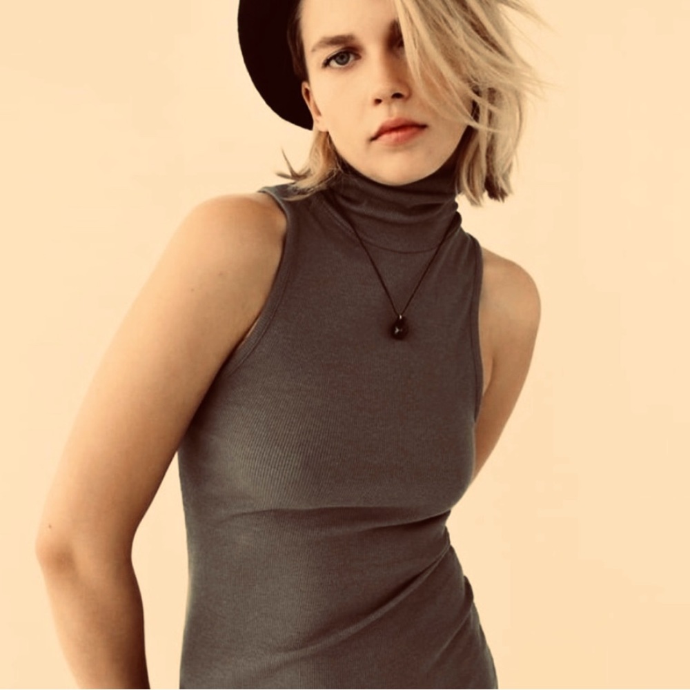 Zara Knit Sleeveless, Gray Turtleneck Sweater Dress. Dark Gray | Size: XS